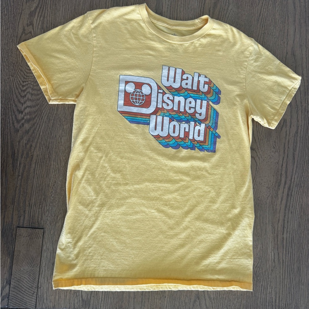 Walt Disney World Retro Logo T-Shirt — Yellow 70s Style (Size M)